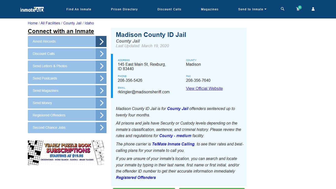 Madison County ID Jail - Inmate Locator